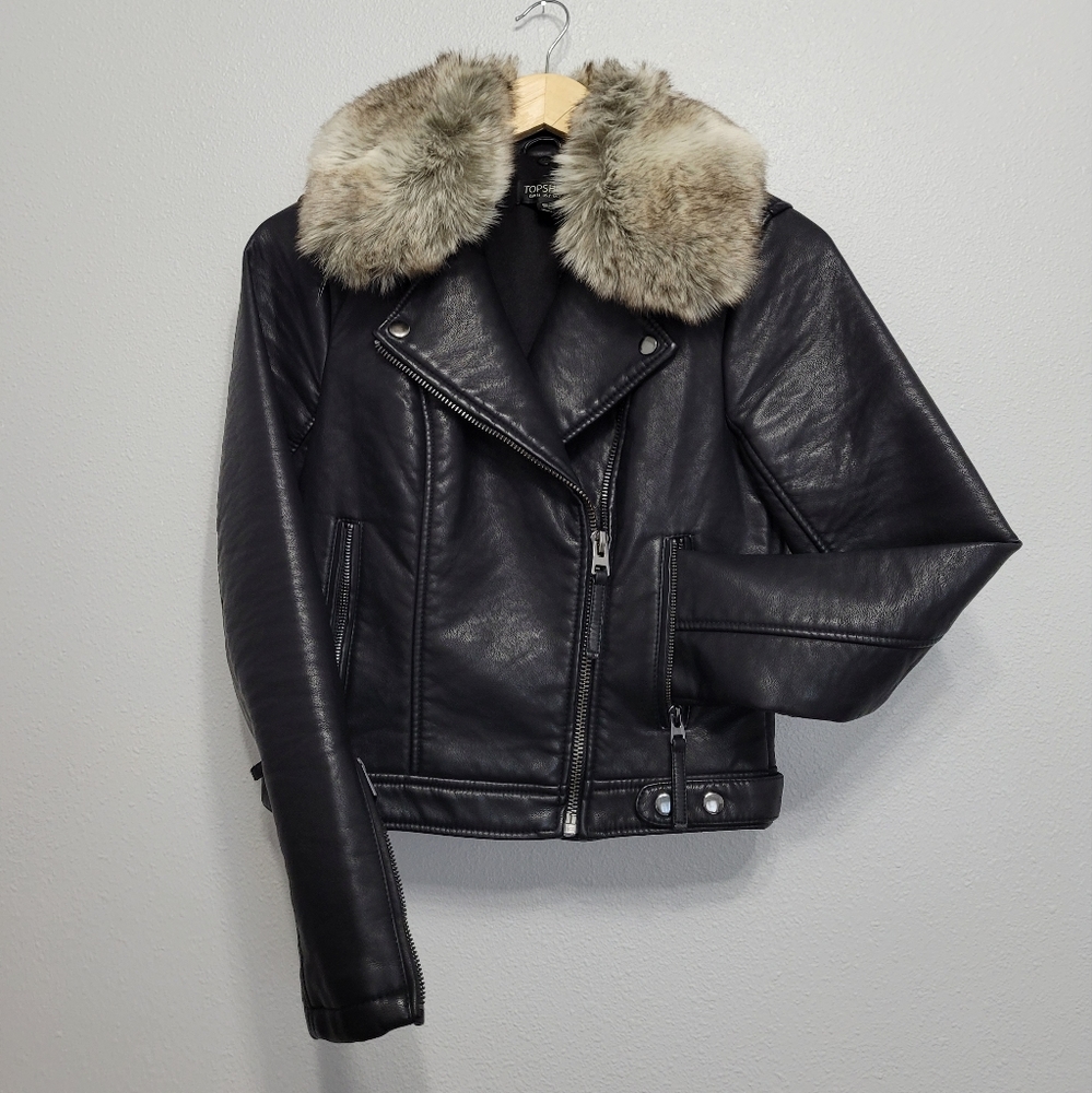 NWOT TOPSHOP detachable fur faux leather biker jacket